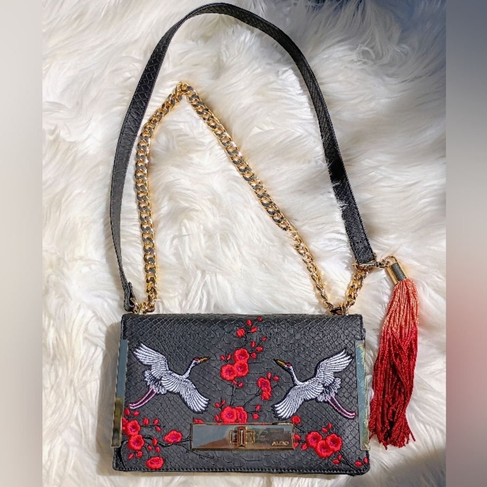 Aldo Black Embroidered Crossbody Bag